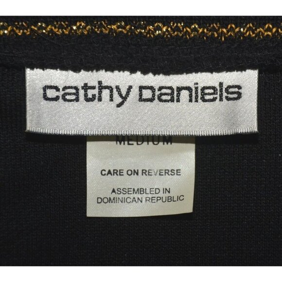 Vintage Cathy Daniels Black w/ Gold Trim Button Front Cardigan Sweater Ladies M - Picture 6 of 8
